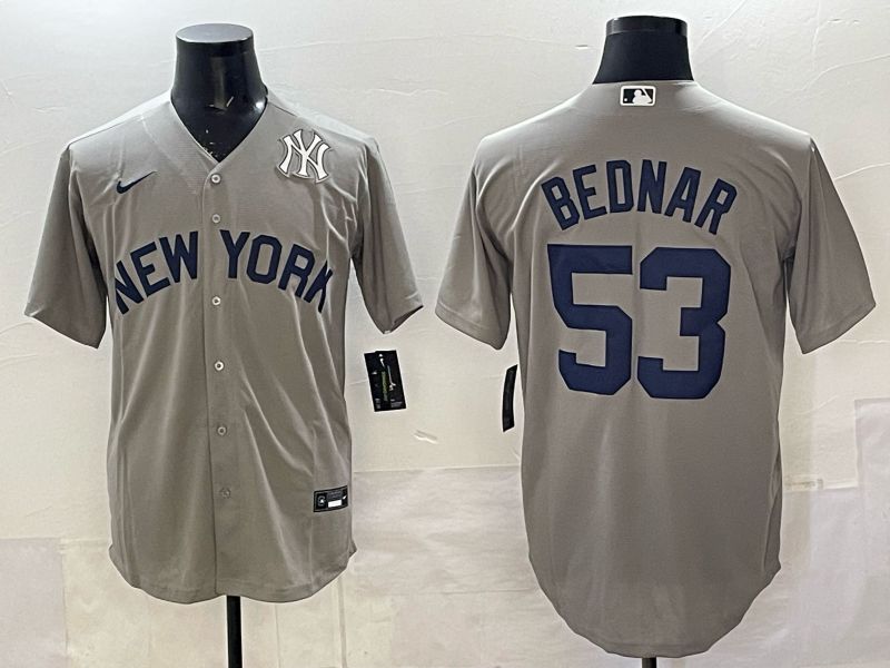 Men New York Yankees #53 Bednar Grey Game Nike MLB 2025 Jersey 09